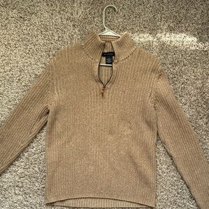 Calvin Klein Jeans Men's Tan Ribbed Half-Zip Sweater